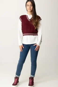 Elisabetta Franchi Bambina Gilet Corto In LanaROUGE NOIR/BURRO