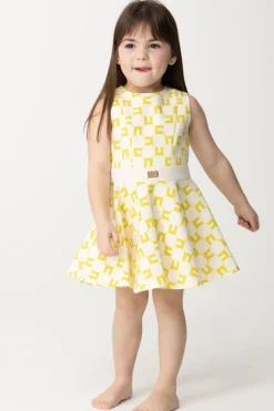 Elisabetta Franchi Bambina Abito Stampa Logo con Gonna a RuotaBUTTER/CEDAR