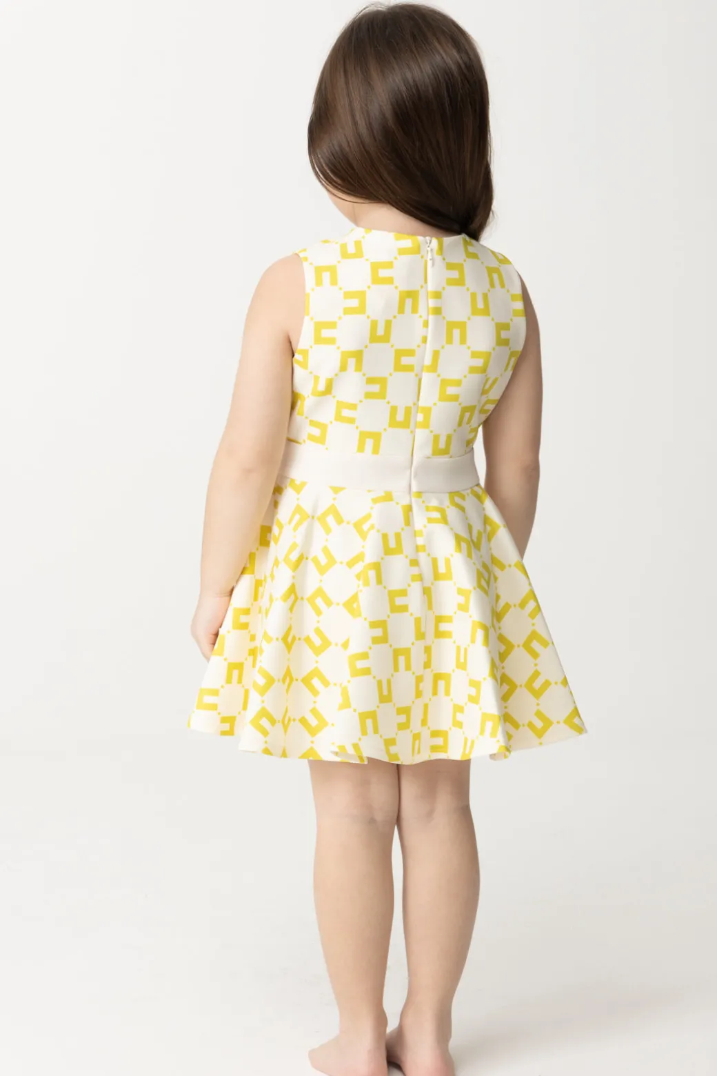Elisabetta Franchi Bambina Abito Stampa Logo con Gonna a RuotaBUTTER/CEDAR