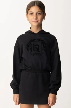 Elisabetta Franchi Bambina Abito Felpa con Cappuccio e Ricamo StemmaNERO