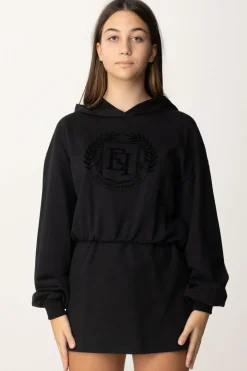 Elisabetta Franchi Bambina Abito Felpa con Cappuccio e Ricamo StemmaNERO