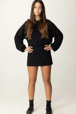 Elisabetta Franchi Bambina Abito Felpa con Cappuccio e Ricamo StemmaNERO