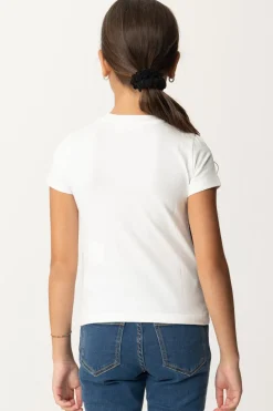 Elisabetta Franchi Bambina T-shirt con Ricamo Logo a FiloPANNA CHIARO