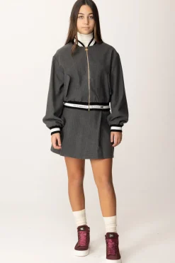 Elisabetta Franchi Bambina Giacca Gessata con Orlo LogatoSTEEL/AVORIO