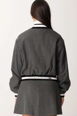 Elisabetta Franchi Bambina Giacca Gessata con Orlo LogatoSTEEL/AVORIO