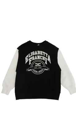 Elisabetta Franchi Bambina Felpa Oversize con Stampa Logo In Stile CollegeNERO/AVORIO/RIC