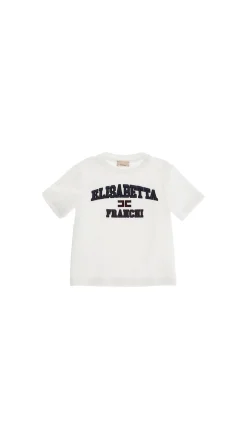 Elisabetta Franchi Bambina T-shirt Overzie con Ricamo Logo CollegeAVORIO/RICAMO NAVY-ROUGE NOIR