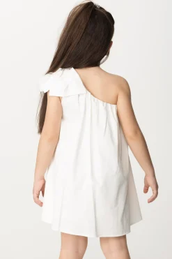 Elisabetta Franchi Bambina Abito Prendisole Monospalla con FioccoIVORY/IVORY