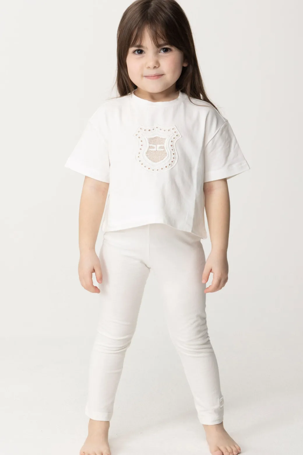 Elisabetta Franchi Bambina T-shirt con Ricamo StemmaLIGHT CREAM