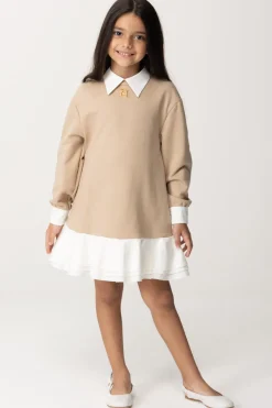 Elisabetta Franchi Bambina Abito In Felpa con VolantSAND/IVORY/IVORY