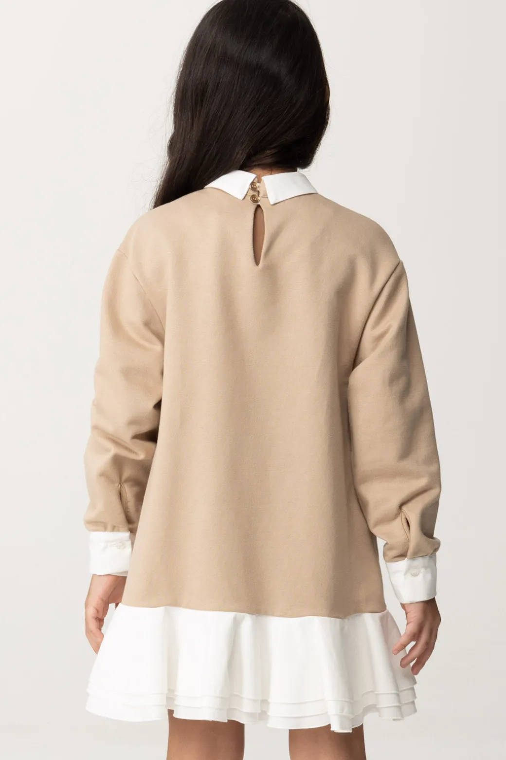 Elisabetta Franchi Bambina Abito In Felpa con VolantSAND/IVORY/IVORY