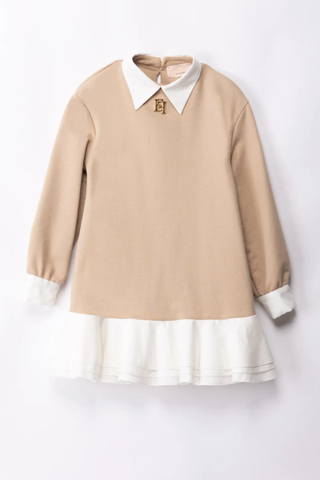 Elisabetta Franchi Bambina Abito In Felpa con VolantSAND/IVORY/IVORY