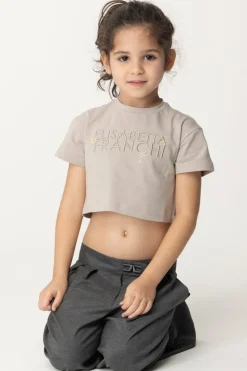 Elisabetta Franchi Bambina T-shirt con Ricamo Lettering e CharmPEARL