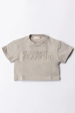 Elisabetta Franchi Bambina T-shirt con Ricamo Lettering e CharmPEARL