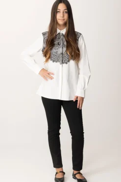 Elisabetta Franchi Bambina Camicia con Inserto Bustino In PizzoAVORIO/NERO