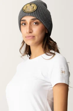 Elisabetta Franchi Beanie In Lana con Patch LogoSTEEL MELANGE