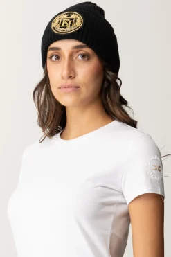 Elisabetta Franchi Beanie In Lana con Patch LogoNERO