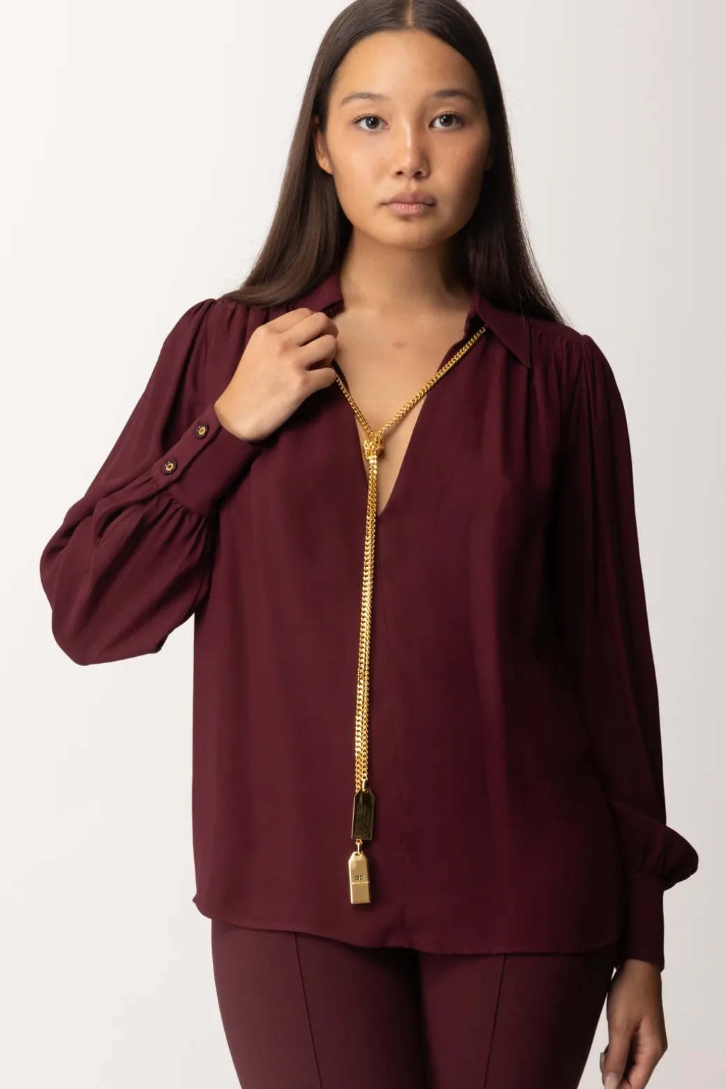 Elisabetta Franchi Blusa In Georgette con CollanaROUGE NOIR