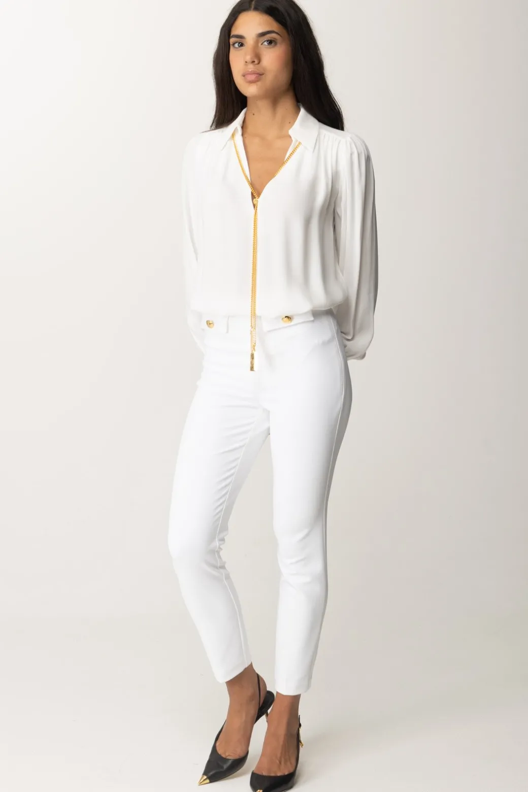 Elisabetta Franchi Blusa In Georgette con CollanaAVORIO