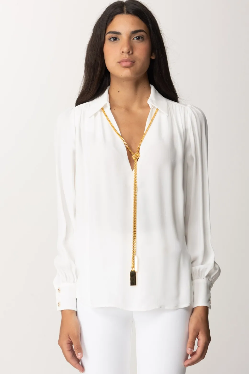 Elisabetta Franchi Blusa In Georgette con CollanaAVORIO