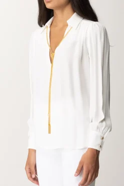 Elisabetta Franchi Blusa In Georgette con CollanaAVORIO