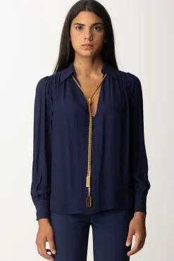 Elisabetta Franchi Blusa In Georgette con CollanaNAVY