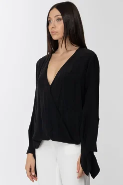 Elisabetta Franchi Blusa con Scollo a Incrocio e Fiocchi Sui PolsiNERO