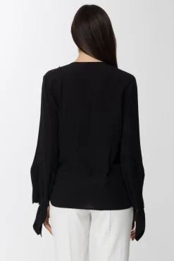 Elisabetta Franchi Blusa con Scollo a Incrocio e Fiocchi Sui PolsiNERO