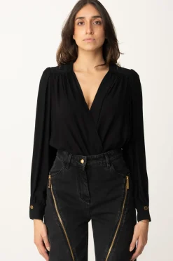 Elisabetta Franchi Body a Incrocio con Ricamo Sulle SpalleNERO