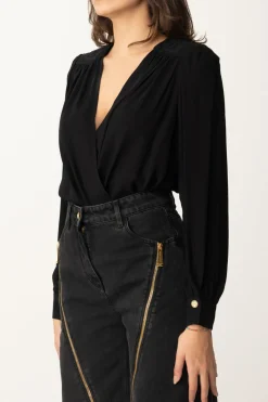 Elisabetta Franchi Body a Incrocio con Ricamo Sulle SpalleNERO