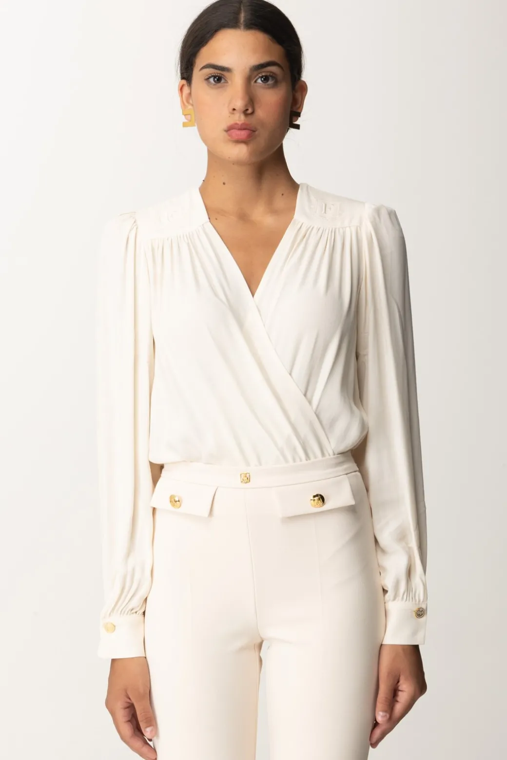 Elisabetta Franchi Body a Incrocio con Ricamo Sulle SpalleBURRO