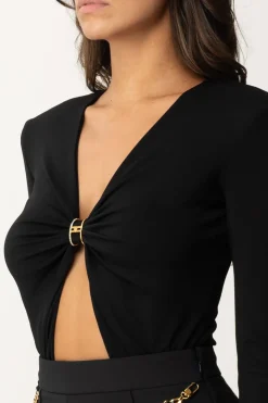 Elisabetta Franchi Body con Cut-out e GioielloNERO