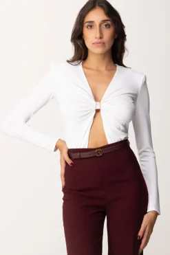 Elisabetta Franchi Body con Cut-out e GioielloAVORIO