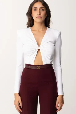 Elisabetta Franchi Body con Cut-out e GioielloAVORIO