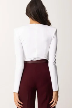 Elisabetta Franchi Body con Cut-out e GioielloAVORIO