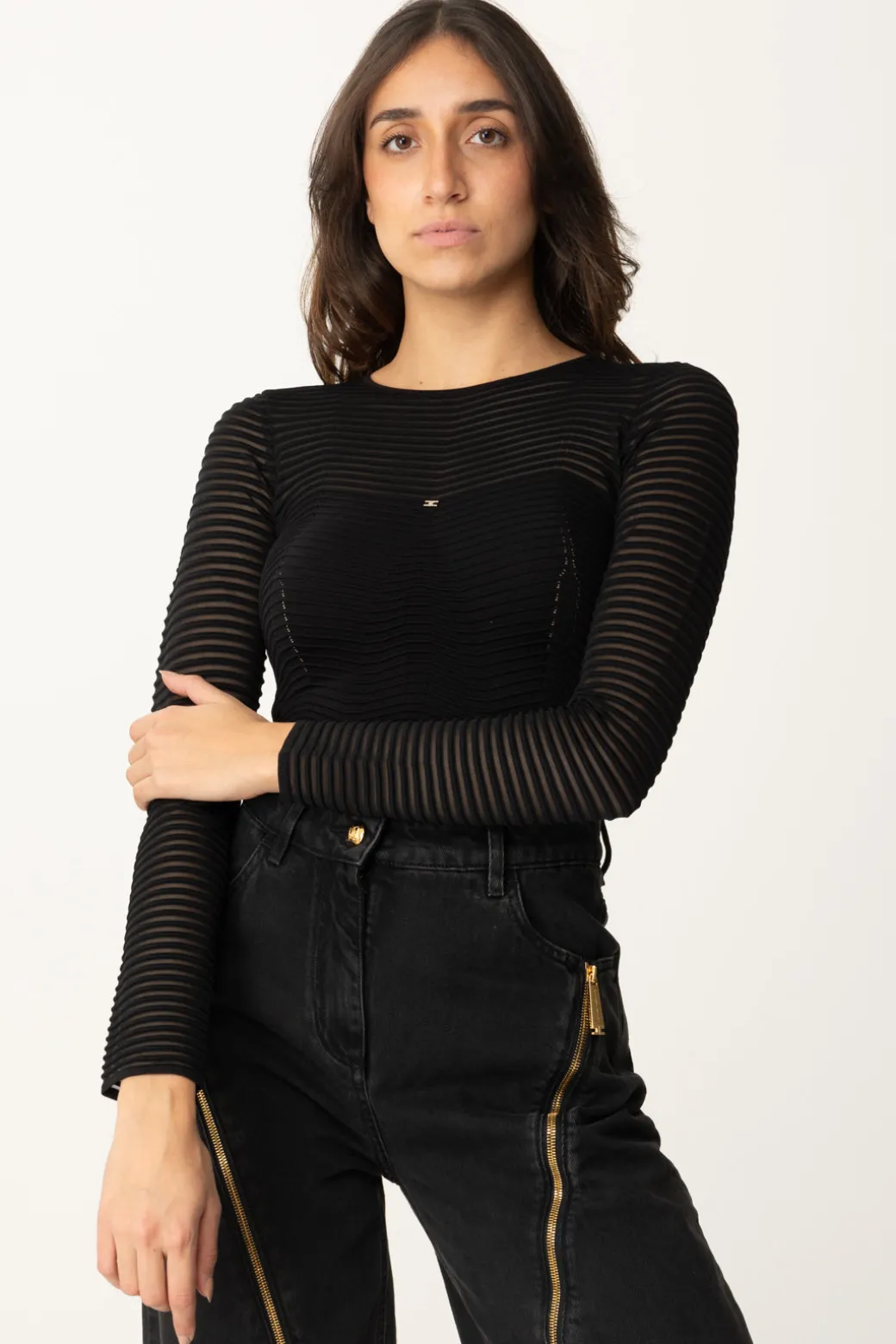 Elisabetta Franchi Body con Motivo ChevronNERO
