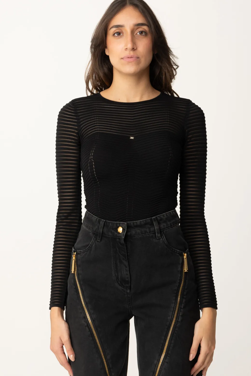 Elisabetta Franchi Body con Motivo ChevronNERO