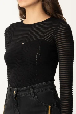 Elisabetta Franchi Body con Motivo ChevronNERO