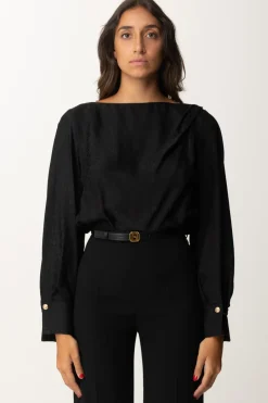 Elisabetta Franchi Body In Raso Jacquard con CollanaNERO