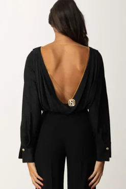 Elisabetta Franchi Body In Raso Jacquard con CollanaNERO