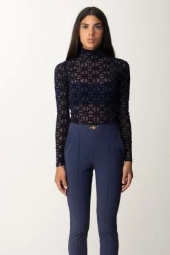 Elisabetta Franchi Body In Tulle con Stampa FlockNAVY