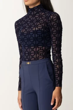 Elisabetta Franchi Body In Tulle con Stampa FlockNAVY