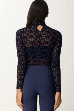 Elisabetta Franchi Body In Tulle con Stampa FlockNAVY