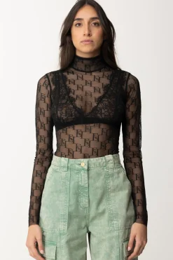 Elisabetta Franchi Body In Tulle LogatoNERO