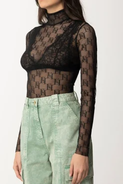 Elisabetta Franchi Body In Tulle LogatoNERO