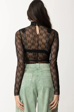 Elisabetta Franchi Body In Tulle LogatoNERO