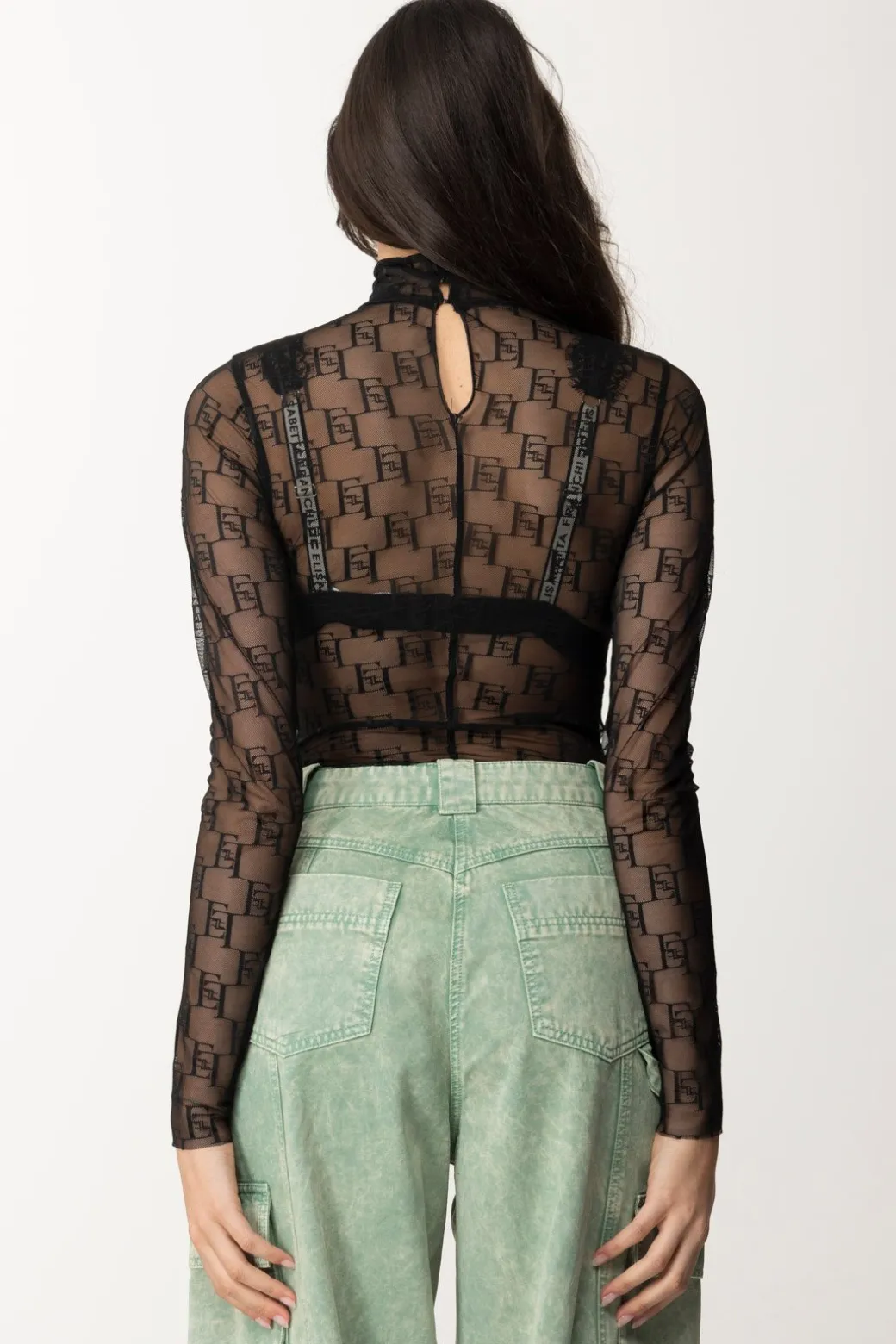 Elisabetta Franchi Body In Tulle LogatoNERO