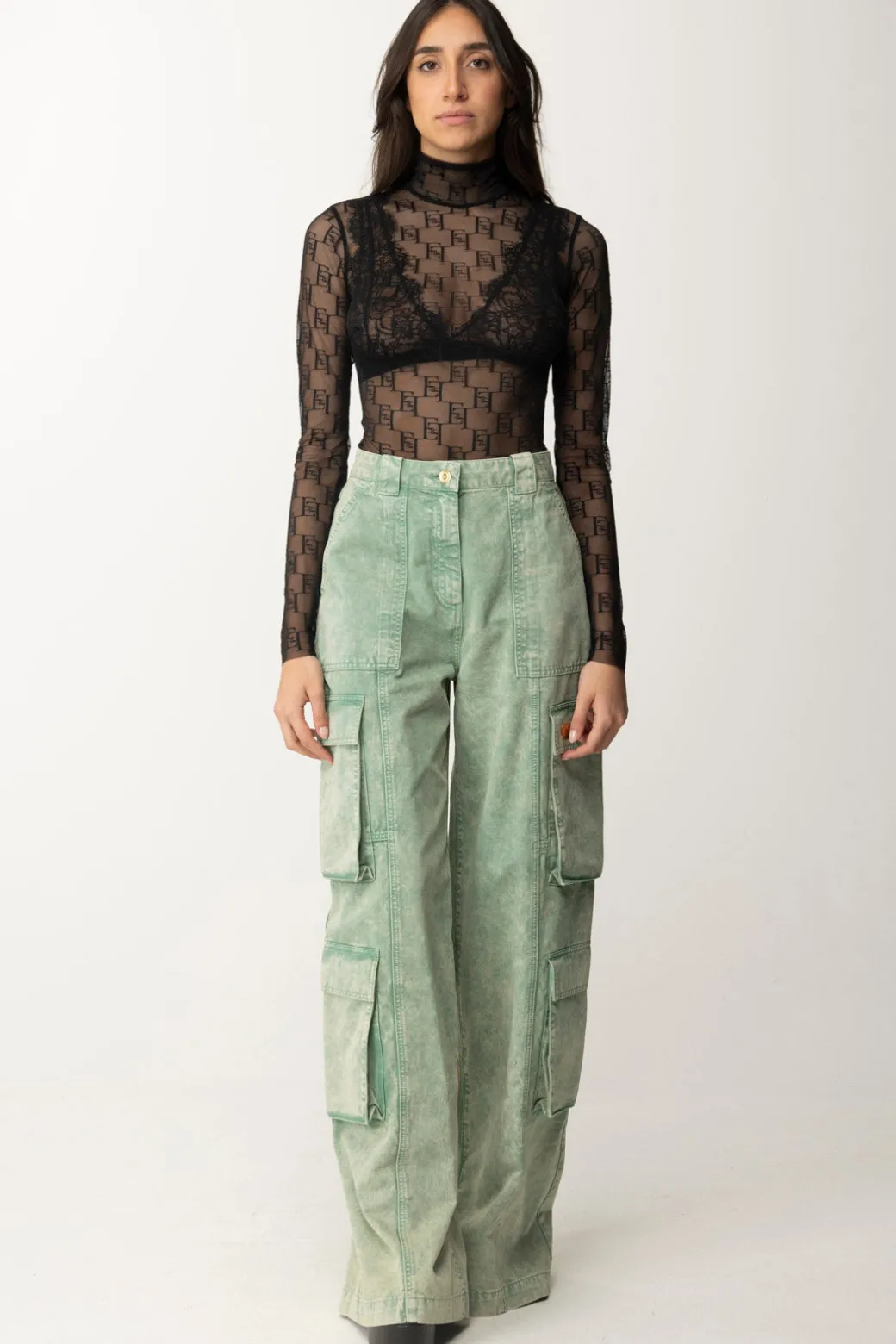 Elisabetta Franchi Body In Tulle LogatoNERO