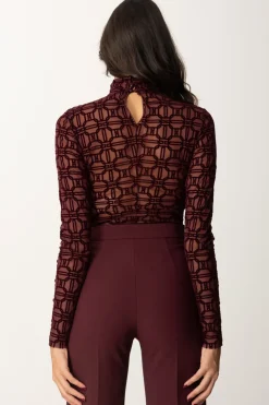 Elisabetta Franchi Body In Tulle con Stampa FlockROUGE NOIR