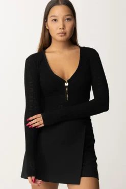 Elisabetta Franchi Body In Punto Rete con Pattern LogoNERO